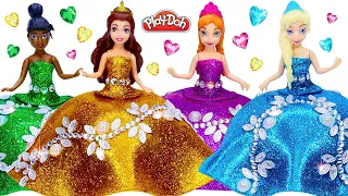 DIY Making Play Doh Sparkle Dresses for Disney Princess Dolls