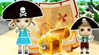 Children play on the Beach and Make Sand Castles | Pirate Treasure Map | Funny Stories