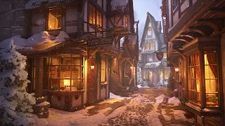 Winter Medieval Village | Relaxing Sounds of a Snowstorm with Howling Wind and Falling Snow