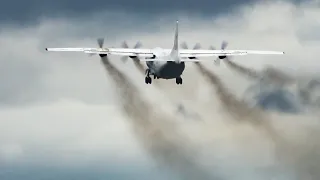 (4K) Very SMOKEY! Cavok air AN-12 landing and take-off at Groningen airport Eelde