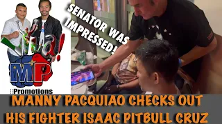 Senator Manny Pacquiao checks out his fighter Isaac Pitbull Cruz! The Senator was very impressed!