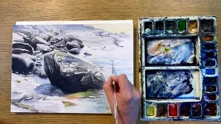 Painting rocks in watercolor (Simple techniques)