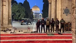 Muslim worshippers attend Maghrib prayer at Al-Aqsa Mosque on first day of Ramadan