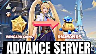 FREE DIAMONDS AND HOW TO GET VANGUARD COINS IN MLBB ADVANCE SERVER|MLBB|#freediamondsmlbb #diamonds