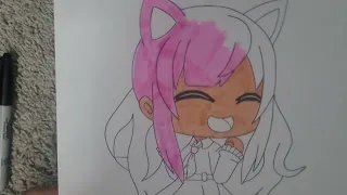 Coloring cute anime cat girl!
