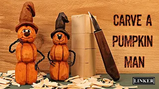 How to Carve a Stacked Pumpkin Man  -Full Woodcarving Tutorial