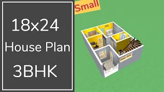 18x24 House Plan 3BHK || 400 Sqft Home Design || 50 Gaj House Design || Small Ghar Ka Naksha
