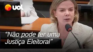 Gleisi Hoffmann critica multas e diz que 'não pode ter' uma Justiça Eleitoral; veja