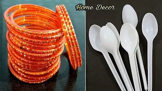 3 Superb Home Decor Ideas using Plastic Spoons and Old Bangles - DIY crafts using waste material