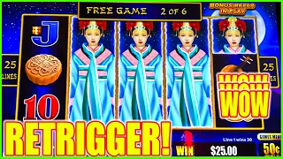 WoW We Got A Retrigger on High Limit Autumn Moon Dragon Link Slot Machine