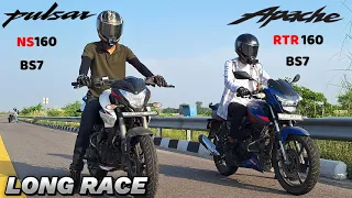 Bajaj Pulsar NS160 BS7 Vs TVS Apache RTR 160 2v BS7 Drag Race