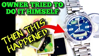 $3000 BREITLING DAMAGED BY A ¢30 CENT BATTERY | AEROSPACE RESTORATION cracked lcd repair tutorial