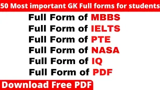 50 Most Useful GK Full Forms | Full Form General Knowledge | Full Form GK for Kids, Students