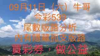 今彩539｜牛哥539｜2021年09月11日（六）今彩539尾數版路分析內含隱藏版路（🎉恭喜上期尾數版路：3尾順利開出🎉）