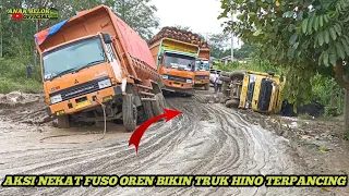 Terpancing Aksi Nekad Truk Fuso Oren Truk Hino Muatan 33 Ton Bikin Greget