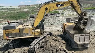 Caterpillar 365C Excavator Loading Mercedes & MAN Trucks - Operator Petros Kirkos