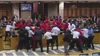 Punches thrown as chaos erupts in Parliament to remove EFF