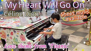 10-year-old's beautiful piano cover of "My Heart Will Go On"/ Celine Dion/ Street piano/ Titanic