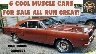 6 COOL MUSCLE CARS WITH BIG ENGINES FOR SALE '67 CUTLASS 442 '68 DODGE CORONET CHEVY CHEVELLE