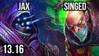 JAX vs SINGED (TOP) | 3.4M mastery, 8/1/2, 1000+ games, Dominating | KR Grandmaster | 13.16