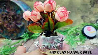 DIY Clay Flower Vase | How to make Vase | How to make clay planter l Shabby Chic Decoration | Vase