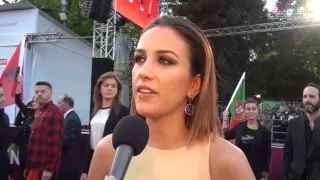 Interview Elhaida Dani on the red carpet in Vienna - Opening reception Eurovision 2015 - Albania