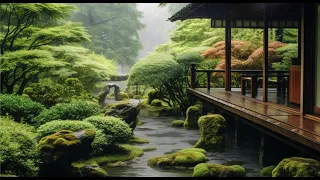 Nature Focus - Rain In Japanese Garden, Zen Music, Waterfall Sound