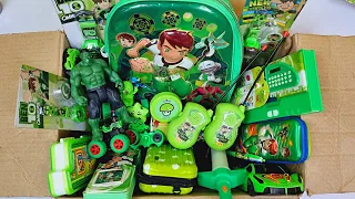 Box full of ben10 & green stationery - calculator pencil box, walkie talkie, pencil sharpner, pens