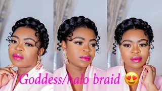 10 min goddess/halo braid on natural hair| protective styles