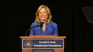 First lady Jill Biden gives short remarks in Grand Rapids after losing her voice