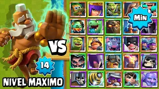 MONJE NIVEL 14 vs TODAS LAS CARTAS al MINIMO | 1 vs 1 | NONJE AL MAXIMO | CLASH ROYALE