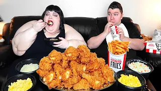 100 KFC Kentucky Fried Chickens With Hungry Fat Chick • MUKBANG