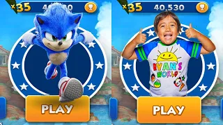 Sonic Dash vs Tag with Ryan - Movie Sonic vs All Bosses Zazz Eggman - All Characters Unlocked