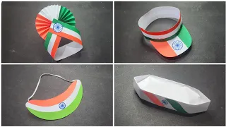 DIY 4 Tricolor Caps | How to make Paper Caps for Independence Day | Tiranga Kids Cap Tutorial Crafts