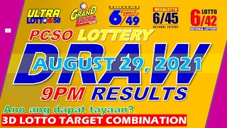 PCSO RESULT - TODAY August 29, 2021 | PCSO RESULT 9PM