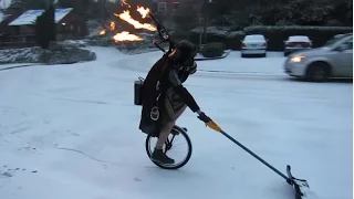 Unipiper Plays Flaming Bagpipes on a Unicycle in the Snow | ABC News