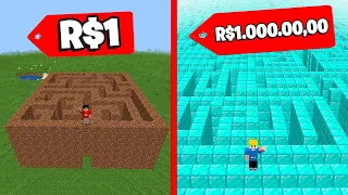 LABIRINTO de R$1 vs LABIRINTO de R$1.000.000,00 no minecraft