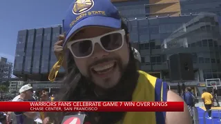 Warriors fans at Thrive City celebrate Game 7 win over Kings