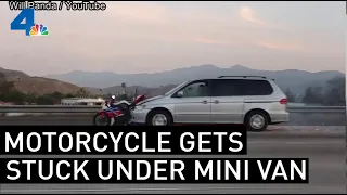 Bizarre Video Captures Minivan With Motorcycle Stuck Under Front End | NBCLA