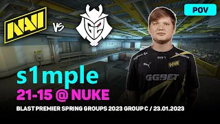 CSGO POV NAVI s1mple (21-15) vs G2 (NUKE) @ BLAST Premier Spring Groups 2023 Group C / Jan 23, 2023