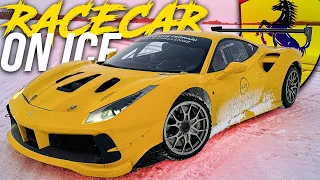 Ferrari 488 Challenge Rennwagen Driften im Schnee | INSTA360 X3