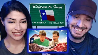 Brits React to Brits try Texas Tomahawk Steak for the first time!