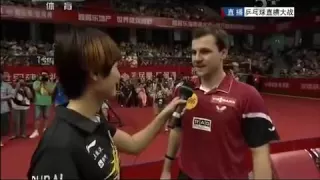 Timo Boll vs Liu Guoliang (and Ding Ning speaking English)