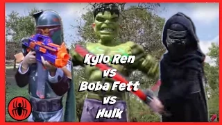 Kylo Ren vs Boba Fett vs Hulk in Real Life Superheroes | New STAR WARS 7 Fight | SuperHero Kids