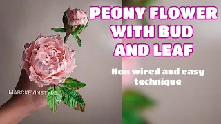 PEONY FLOWER NON WIRED WITH BUDS AND LEAF Vlog 28 by Marckevinstyle