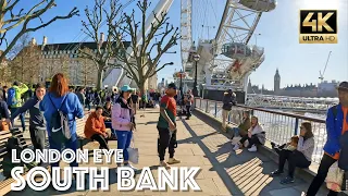 [4K] London SouthBank | London EYE | London Riverside | Spring Walking Tour | London Walk | 4K UHD