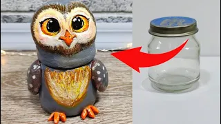 Сова.Как сделать сову своими руками из стеклянной банки.Мастер- класс.Jar crafts.DIY.
