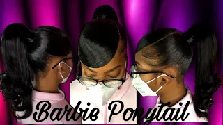 HOW TO DO A BARBIE PONYTAIL WITH WEAVE AND A SWOOP BANG