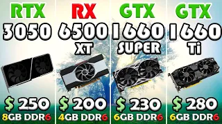 RTX 3050 VS RX 6500 XT VS GTX 1660 SUPER VS GTX 1660 Ti | I9 12900K - TEST IN 10 GAMES