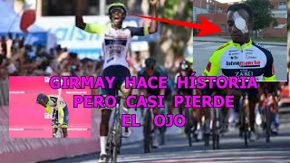 GIRMAY se LESIONA en el OJO con el CORCHO de BOTELLA tras ganar ETAPA GIRO ITALIA